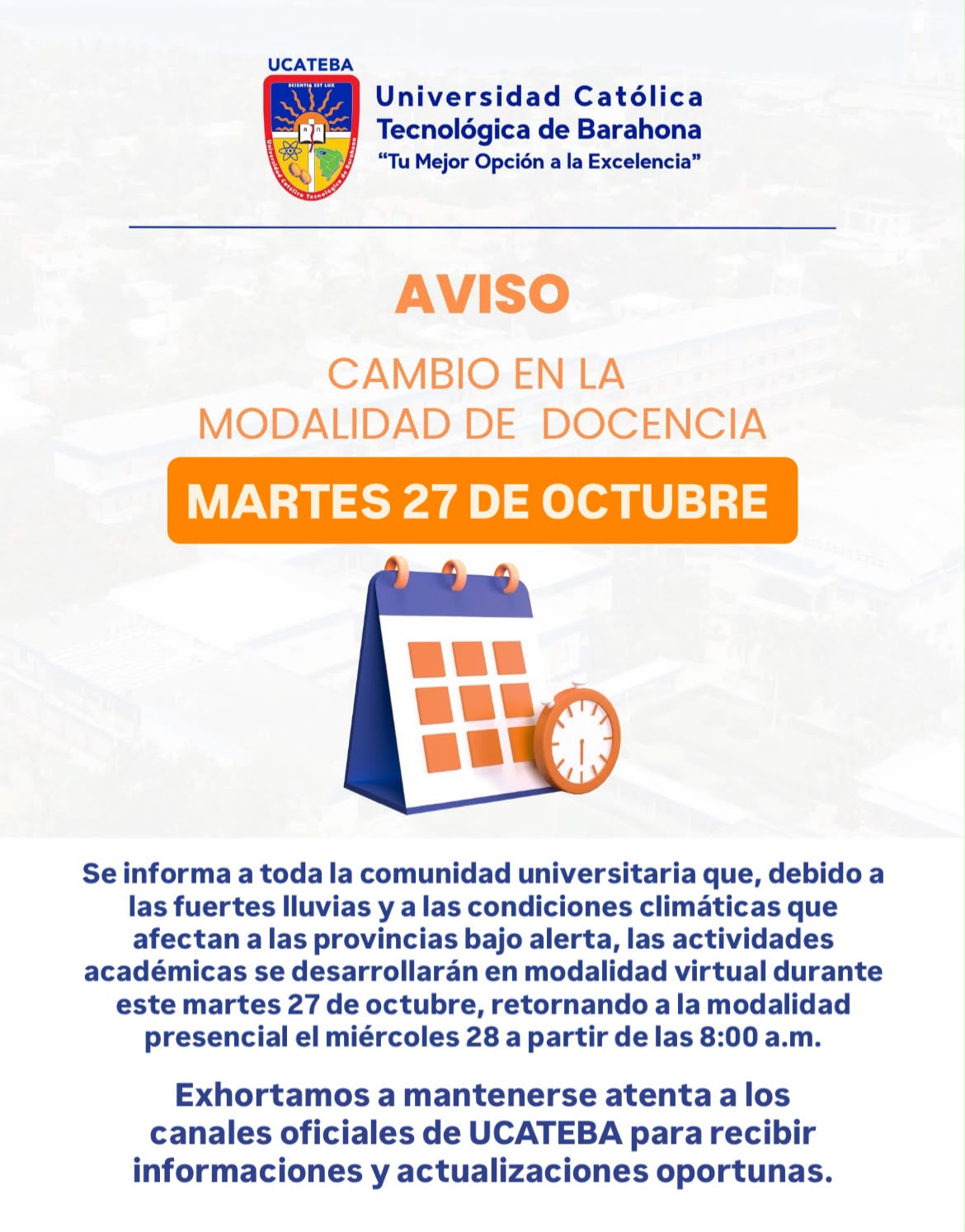 Aviso de Cambio de Modalidad de Docencia